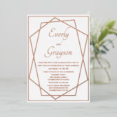 幾何学的抽象芸術フレームバラ結婚金ゴールド 箔招待状 (立ち正面)