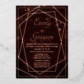 幾何学的抽象芸術フレームバラ結婚金ゴールド 箔招待状 (正面)