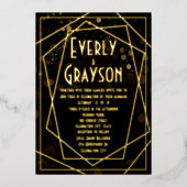 幾何学的抽象芸術フレーム結婚金ゴールド 箔招待状 (正面)