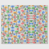 幾何学的抽象芸術ブルーピンクイエローグリーン ラッピングペーパー (フラット)