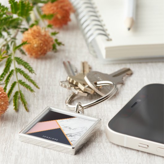 幾何学的抽象芸術モザイク キーホルダー (側面)