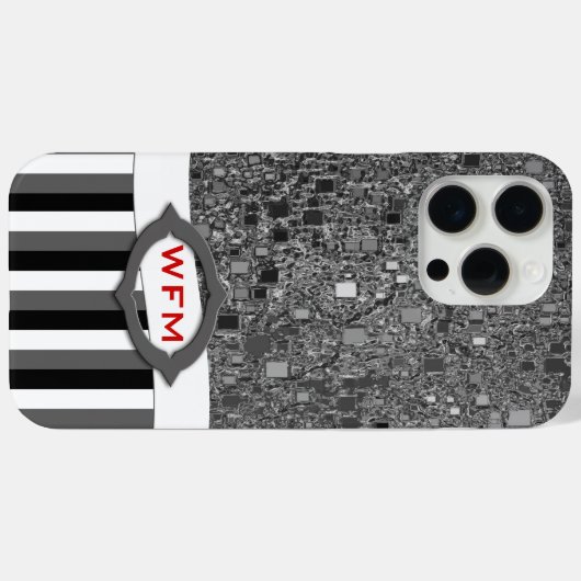 幾何学的抽象芸術モノグラム白黒ストライプー Case-Mate iPhoneケース (裏面 (横))