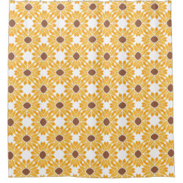 幾何学的抽象芸術レトロひまわり模様（白） シャワーカーテン