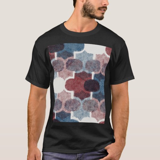 幾何学的抽象芸術赤い青のパターン Tシャツ (正面)