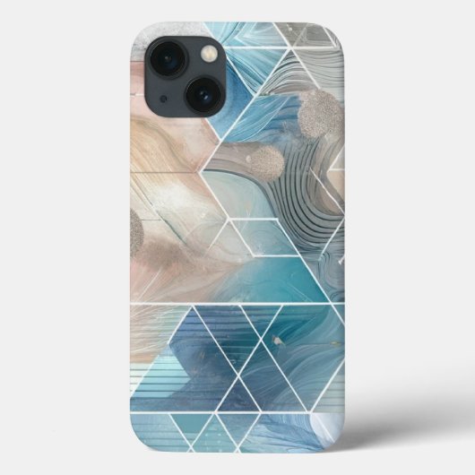 幾何学的抽象芸術電話ケース – 青とニュートラルDes Case-Mate iPhoneケース (裏面)