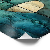 幾何学的抽象芸術顔アート – ティール（緑がかった色）とブルーウォール ポスター (コーナー)