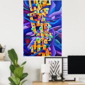 幾何学的抽象芸術 – レインボービーズコンポジション ポスター (ホームオフィス)