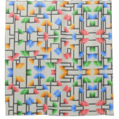 幾何学的抽象芸術、青、金ゴールド、珊瑚、緑 シャワーカーテン (正面)