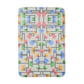 幾何学的抽象芸術、青、金ゴールド、珊瑚、緑 バスマット (正面縦)