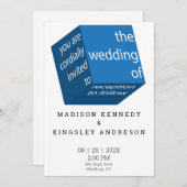 幾何学的新 高テクノロジー エピック ブルー キューブ バジェット 招待状 (正面/裏面)