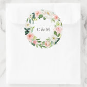 幾何学的春ロマンスモノグラムシールラベル ラウンドシール (バッグ)