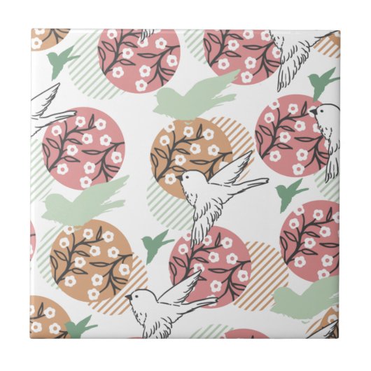 幾何学的春自然と動物のパターン芸術 タイル (正面)