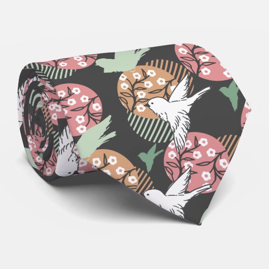 幾何学的春自然と動物模様アートNec ネクタイ (ロール)