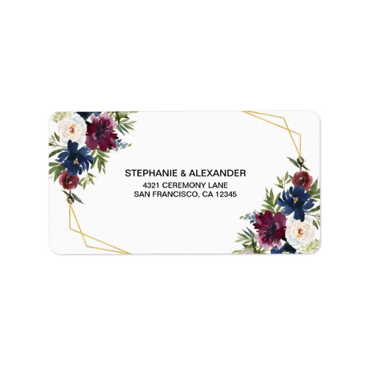 幾何学的枠組みバーガンディネービーフ結婚ラワーズ ラベル (正面)