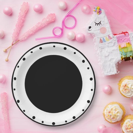 幾何学的水玉模様白黒 ペーパープレート (パーティー)