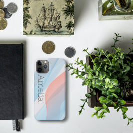 幾何学的波ほこりっぽい青いピンク iPhone 11 PROケース