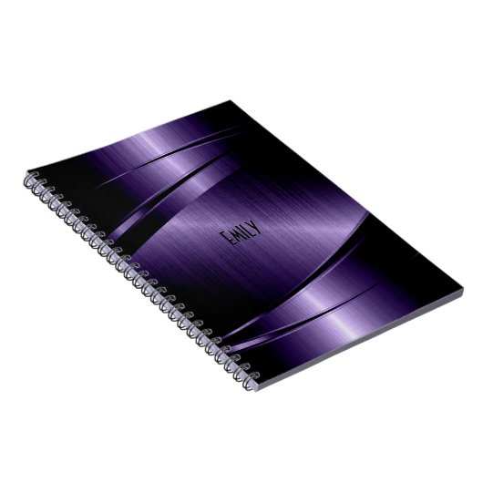 幾何学的深い紫フェイクメタリックテクスチャ ノートブック (右側)
