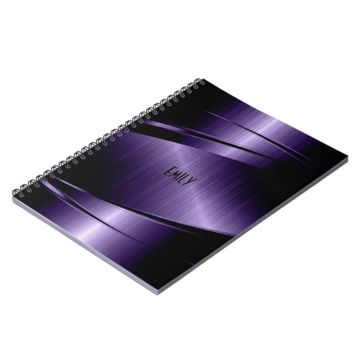 幾何学的深い紫フェイクメタリックテクスチャ ノートブック (左側)