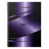 幾何学的深い紫フェイクメタリックテクスチャ ノートブック (正面)