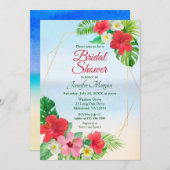 幾何学的熱帯フローラブライダルシャワー 招待状 (正面/裏面)