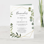 幾何学的熱帯緑の折り畳みスペインの型結婚の プログラム (正面)