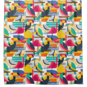 幾何学的熱帯鳥 シャワーカーテン (正面)