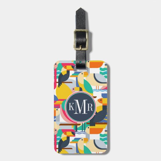 幾何学的熱帯鳥|モノグラム ラゲッジタグ (正面縦)