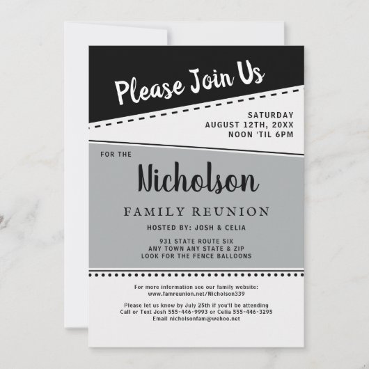 幾何学的白黒グレーファミリ懇親会 招待状 (正面)