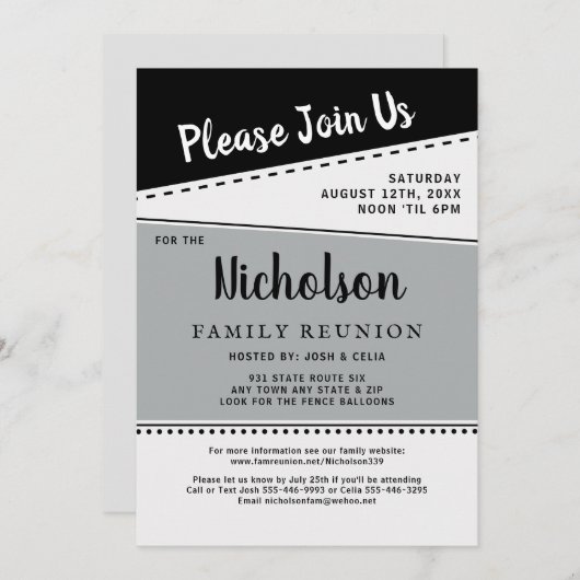 幾何学的白黒グレーファミリ懇親会 招待状 (正面/裏面)