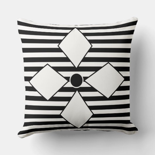 幾何学的白黒ダイヤモンドの幾何ストライプ クッション (裏面)