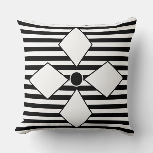 幾何学的白黒ダイヤモンドの幾何ストライプ クッション (正面)