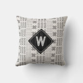 幾何学的白黒ムッドクロスAfrican Monogram クッション (裏面)
