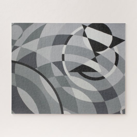 幾何学的白黒円(モノクロ) ジグソーパズル (横)