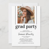 幾何学的白黒写真卒業パーティー 招待状 (正面)