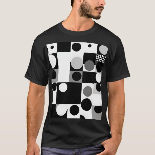 幾何学的白黒形状パターモダンン Tシャツ (正面)