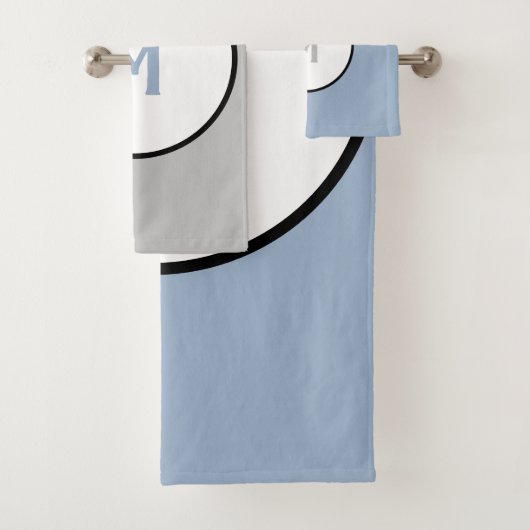 幾何学的石板ブルーシルバーホワイトブラックモノグラム バスタオルセット (インサイチュ)