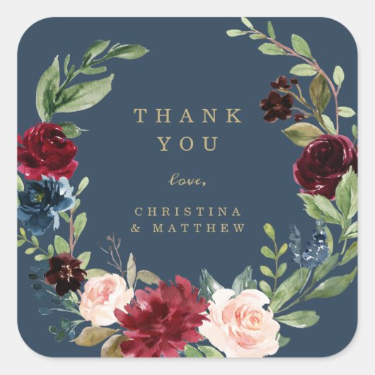 幾何学的秋エレガンスサンキューステッカーラベル スクエアシール (正面)