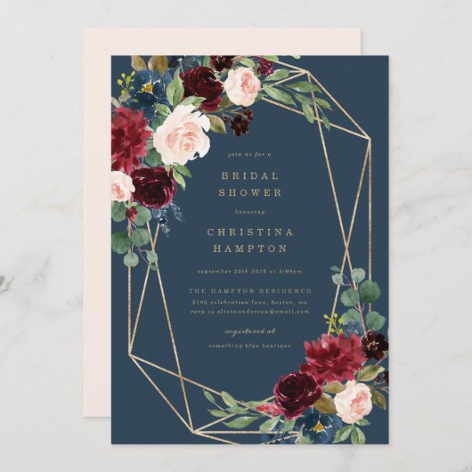 幾何学的秋エレガンスブライダルシャワー招待 招待状 (正面/裏面)