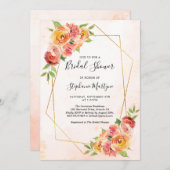 幾何学的秋フローラ水彩ブライダルシャワー 招待状 (正面/裏面)