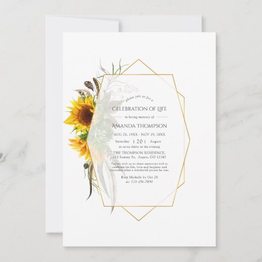 幾何学的素朴ひまわりのお祝い 招待状 (正面)