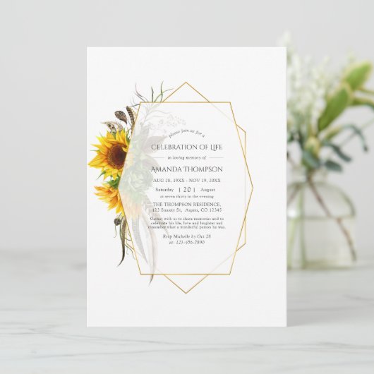 幾何学的素朴ひまわりのお祝い 招待状 (スタンド正面)