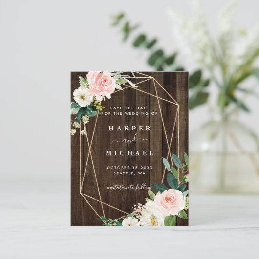 幾何学的素朴フローラ木版写真保存日 ポストカード (スタンド正面)