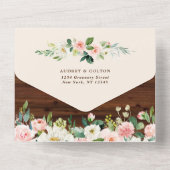 幾何学的素朴フローラ結婚木材 オールインワン招待状 (裏面)