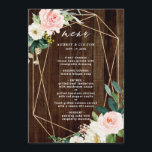 幾何学的素朴フローラ結婚木材 メニュー<br><div class="desc">このメ結婚ニューは色彩の鮮やか、素朴な木のプリントの背景に幾何学的な金ゴールドフレームを持つ赤面のピンク、白、緑の葉の水色の花を特徴とする。このデザインの高度なカスタマイズを行うクリックにはカスタマイズ、[フォント、サイズ、色を変更する方法]リンクをクリックしてください。一致するアイテムも利用可能である。</div>