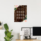 幾何学的素朴フローラ結婚木製座席図 ポスター (ホームオフィス)