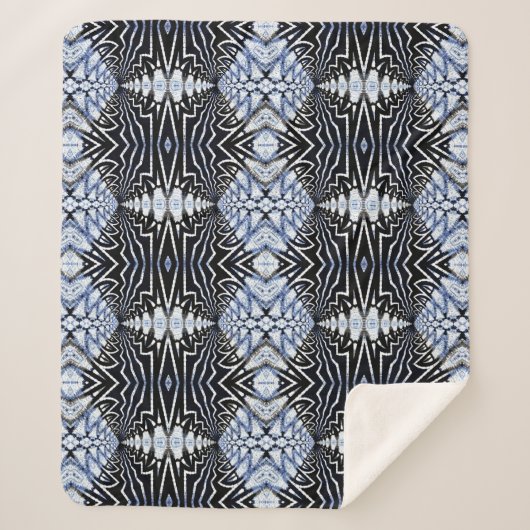 幾何学的素朴ボホブルーと黒部族民族 シェルパブランケット (正面)