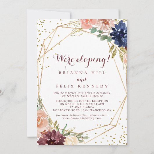 幾何学的素朴金ゴールドグリッター展開披露宴 招待状 (正面)