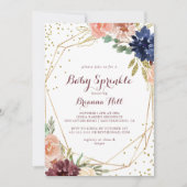 幾何学的素朴金ゴールド書道ベビー散水 招待状 (正面)