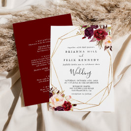 幾何学的素朴Bohoフローラフロントとバック結婚ズ 招待状