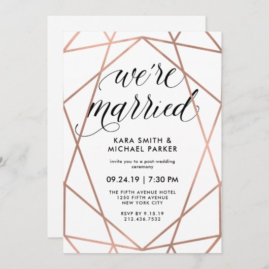 幾何学的結婚した |結婚後のパーティー 招待状 (正面/裏面)